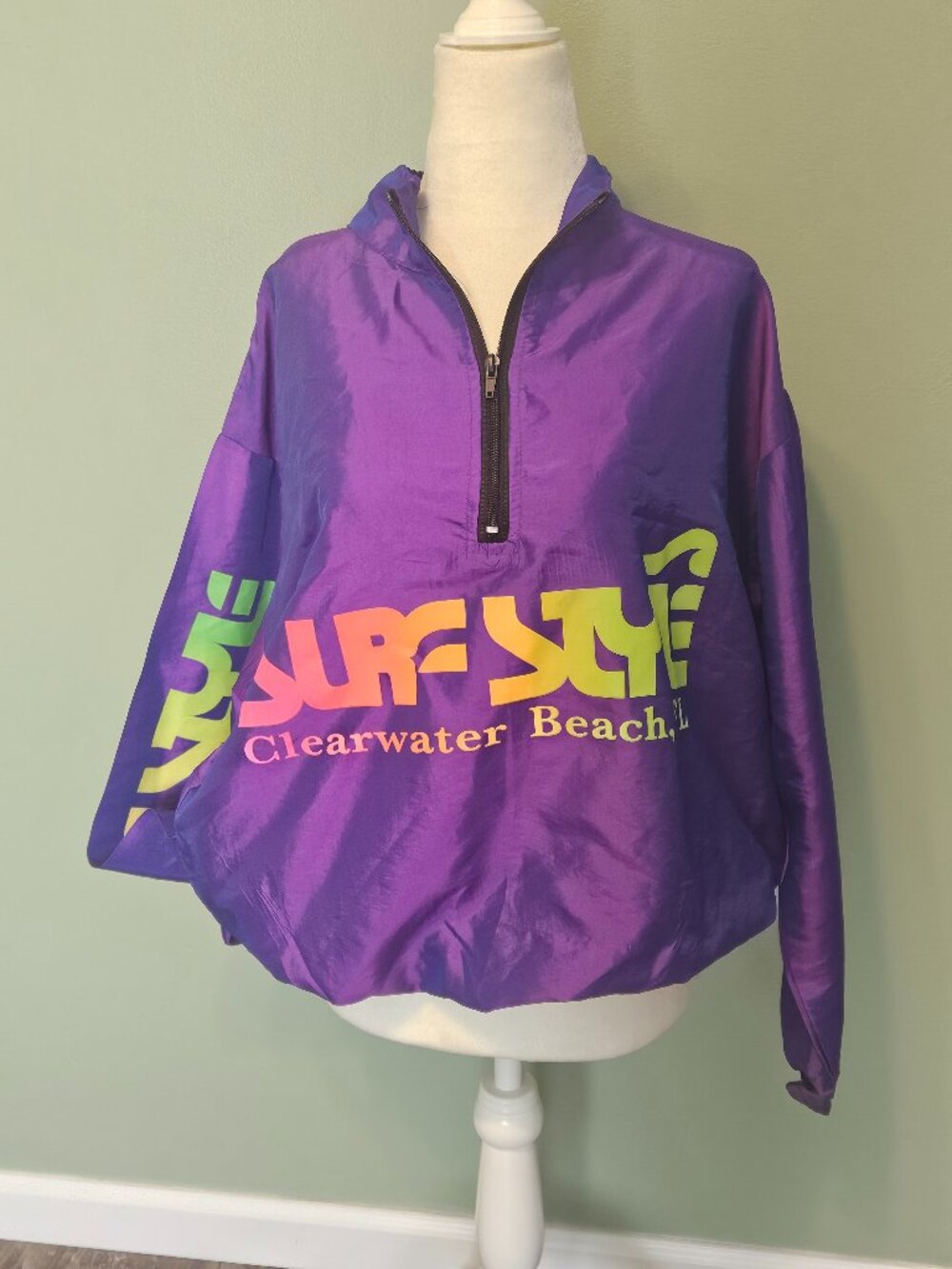 Vintage 90s Surf Style Clearwater Beach Jacket Windbreaker One Size